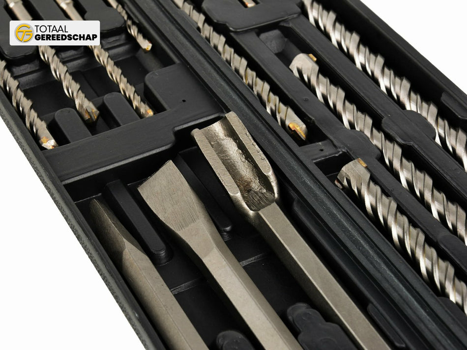 12pcs Hammer Drill+Chisel set (9pcs SDS Drills + 3 chisels in plastic case)