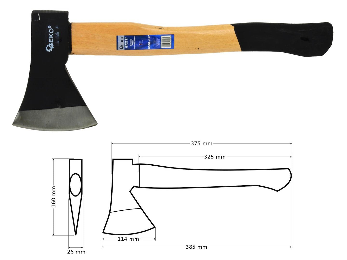Bijl met houten steel 800G x 15"