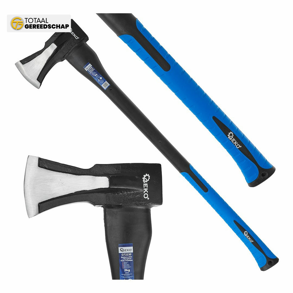 Wood splitting axe, 3-step injection, PP + TPR- Coated, fiberglass handle 2kg