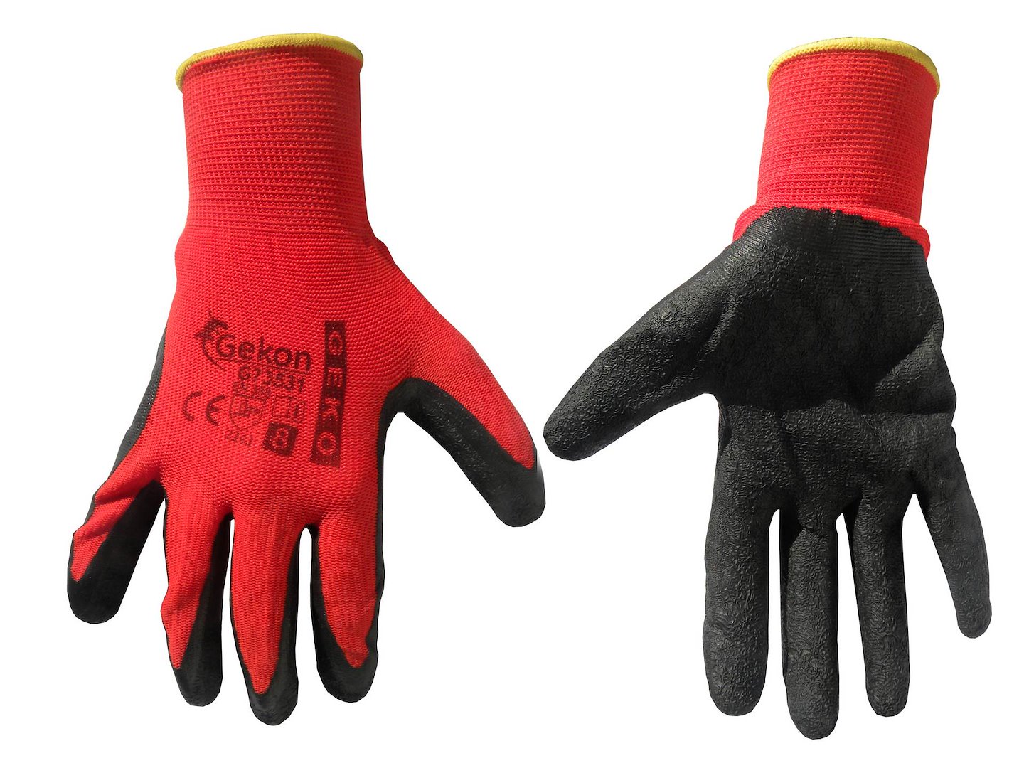 Katoenen werkhandschoenen maat 8 met gerimpelde latex-handpalmmantel, gebreide pols (rood)
