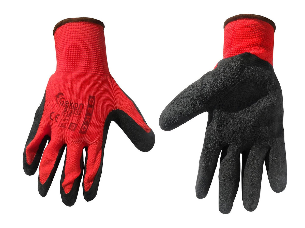 Katoenen werkhandschoenen maat 9 met gerimpelde latex-handpalmmantel, gebreide pols (rood)