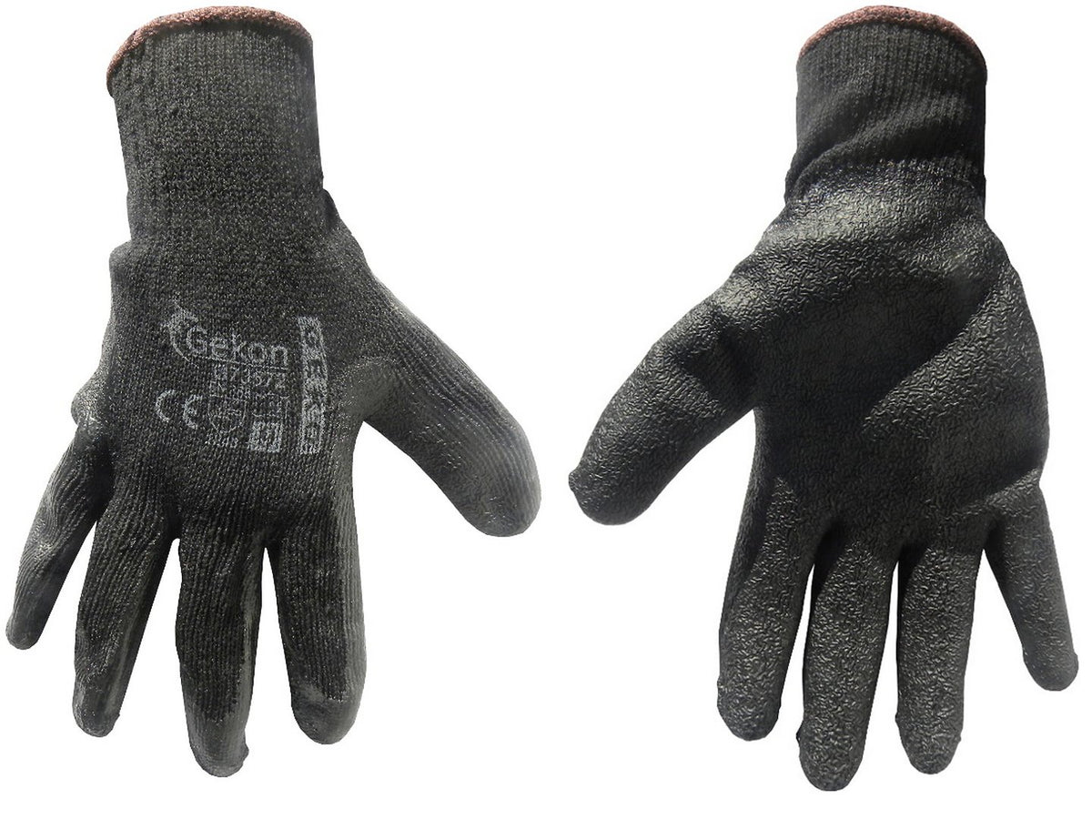 Katoenen werkhandschoenen maat 9 met gerimpelde latex palmcoating, gebreide manchet (zwart)