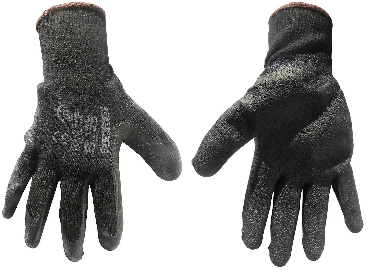Katoenen werkhandschoenen maat 9 met gerimpelde latex palmcoating, gebreide manchet (zwart)