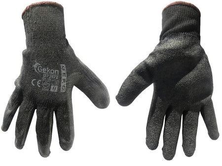 Katoenen werkhandschoenen maat 9 met gerimpelde latex palmcoating, gebreide manchet (zwart)