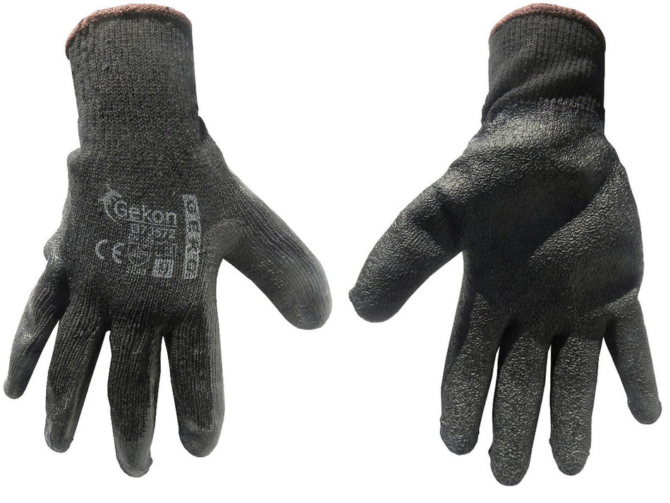 Katoenen werkhandschoenen maat 9 met gerimpelde latex palmcoating, gebreide manchet (zwart)