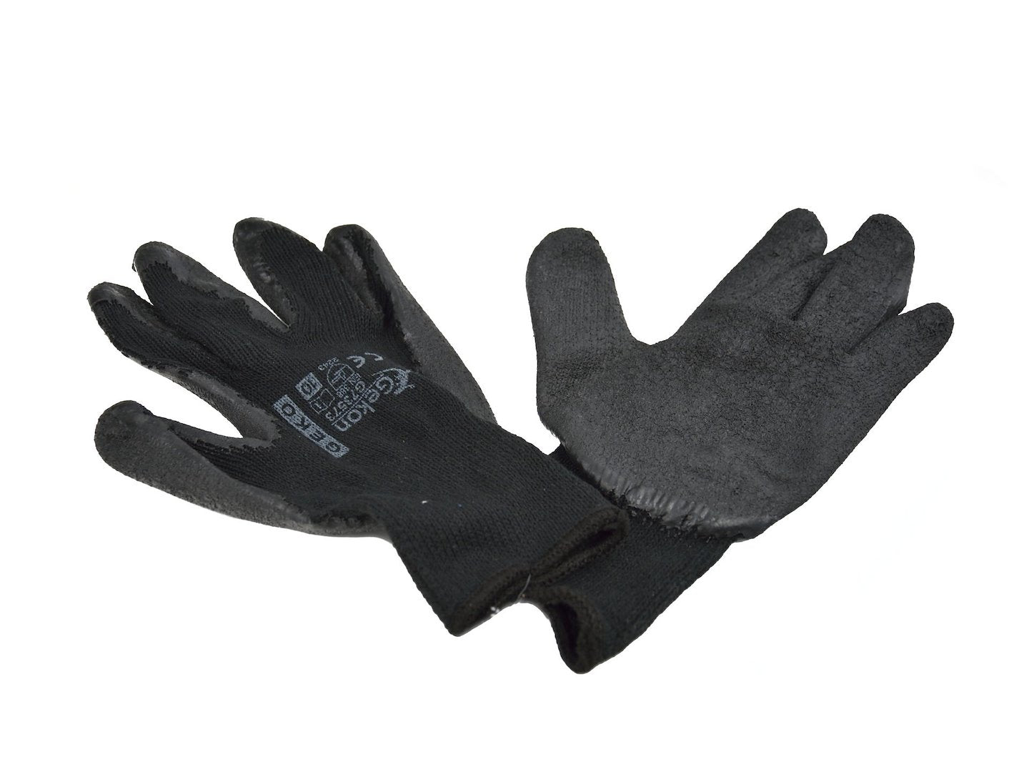Katoenen werkhandschoenen maat 10 met gerimpelde latex palmcoating, gebreide manchet (zwart)
