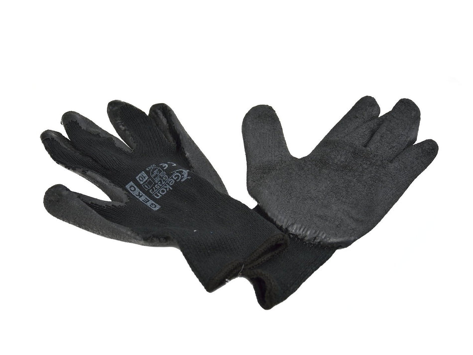 Katoenen werkhandschoenen maat 10 met gerimpelde latex palmcoating, gebreide manchet (zwart)