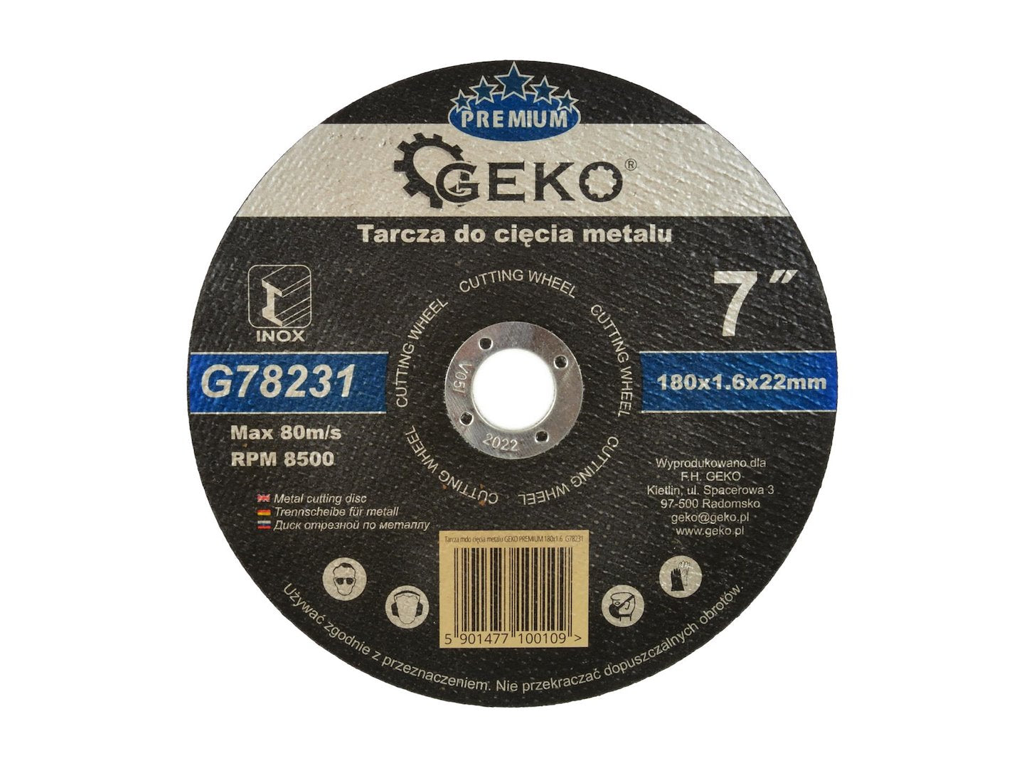 Metaalsnijschijf GEKO Premium 180x1,6x22,2mm