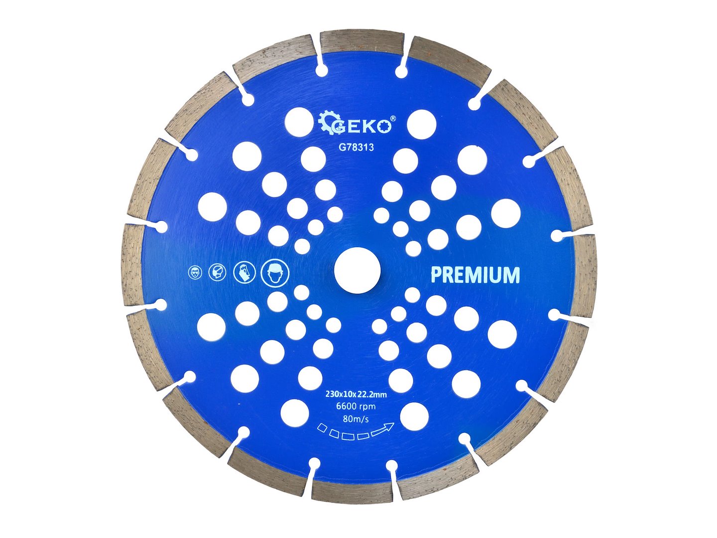 Diamantzaagblad met segmentrand en gaten 230x22,2mm Rand 10mm GEKO Premium laser