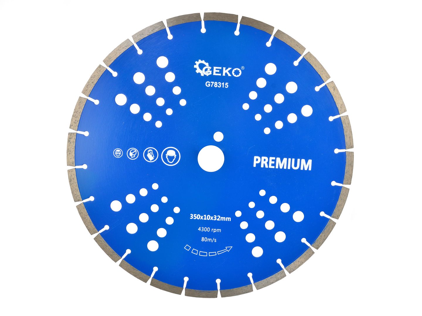 Diamantzaagblad met segmentrand en gaten 350x32mm Rand 10mm GEKO Premium laser