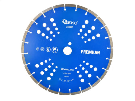 Diamantzaagblad met segmentrand en gaten 350x32mm Rand 10mm GEKO Premium laser