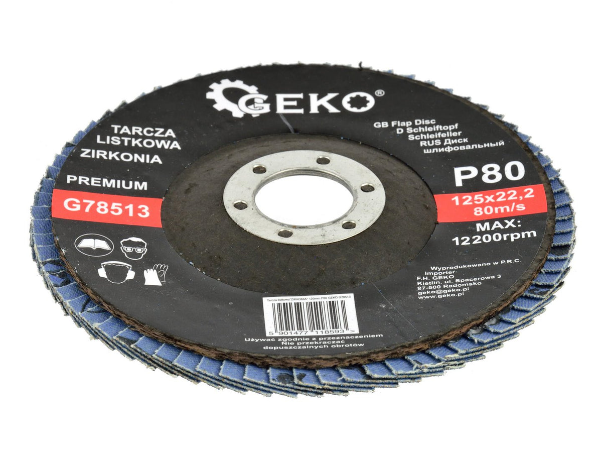 Zirkoniumaluminium lamellenschijf 125mm korrel 80 GEKO Premium