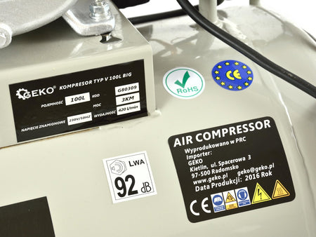 100L oliesmerende luchtcompressor V-Twin 9 bar 390 L/min GROOT