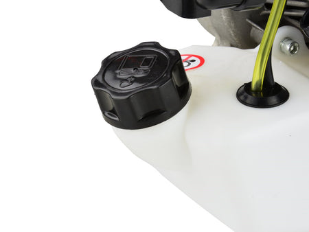 Bosmaaier met 3 stuks nylonkappers, één stuks 3-tands metalen blad, één stuks 8-tands metalen blad. Masker, gehoorbescherming, nylondraad
