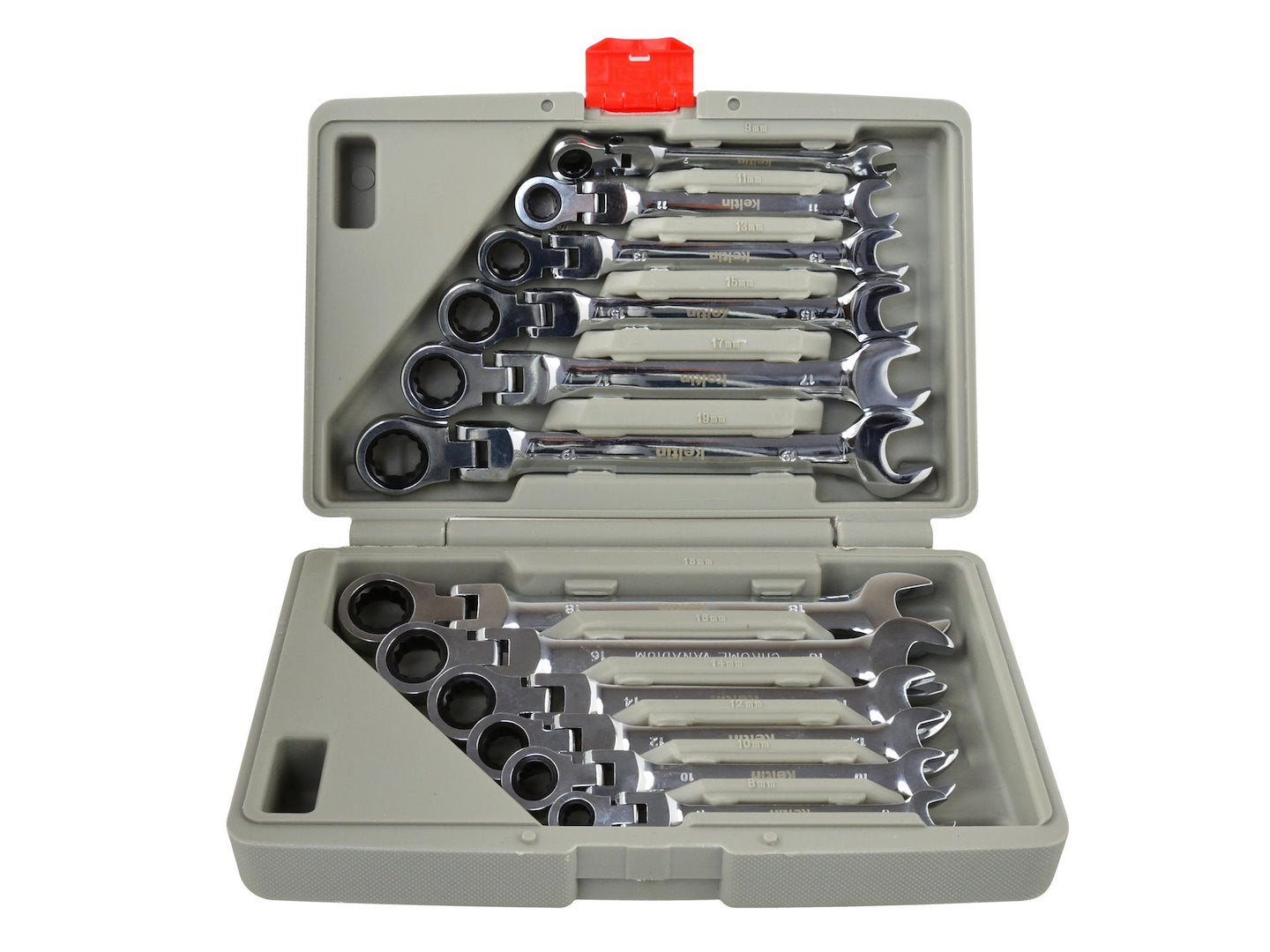 Ratelomkeerbare ringsleutelset 8-19mm 12 stuks