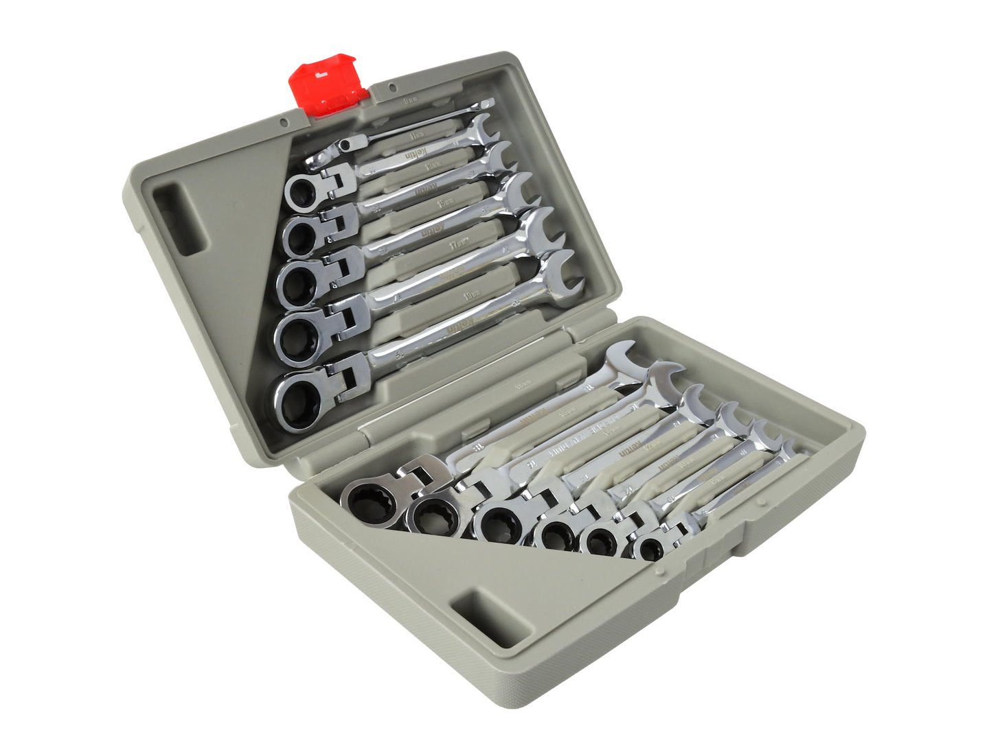 Ratelomkeerbare ringsleutelset 8-19mm 12 stuks