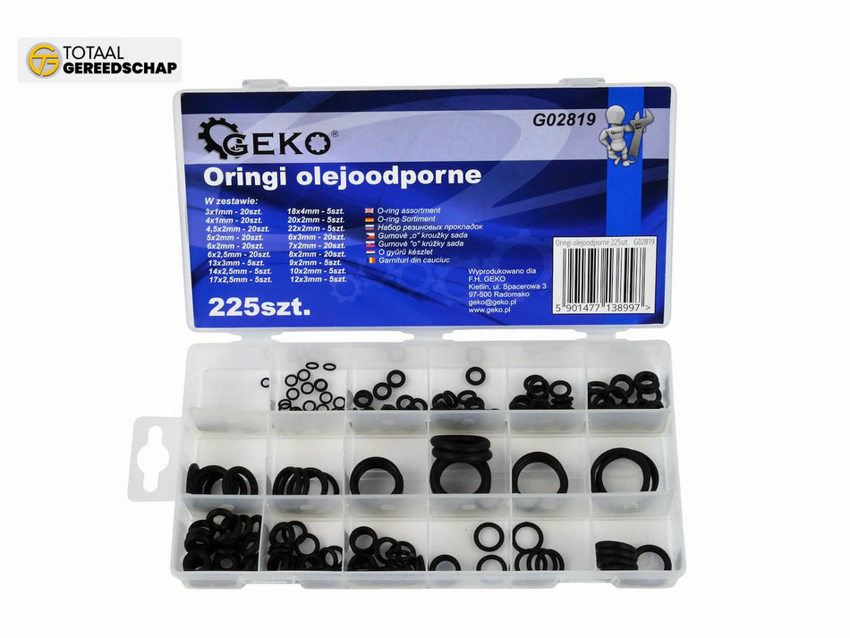 O-ring Assortment Various Sizes Oil Resistant Acid 225pcs