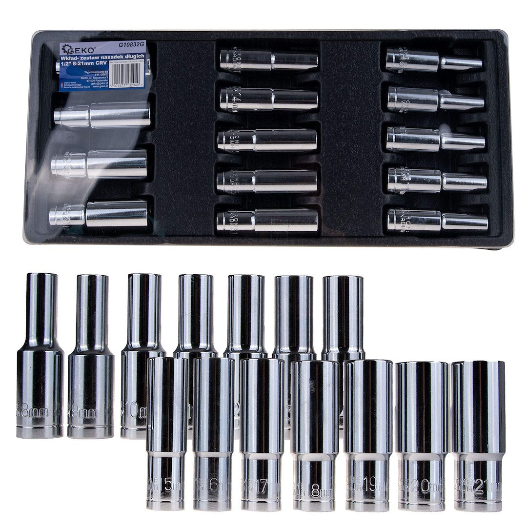 &Inzet - Set lange doppen 1/2" 8-21mm CRV