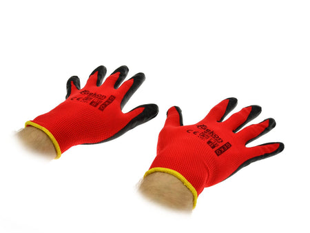 Katoenen werkhandschoenen ROOD mt.8 met nitrilpalmcoating, gebreide manchet