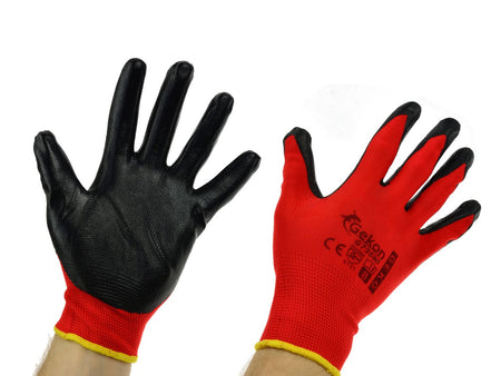 Katoenen werkhandschoenen ROOD mt.8 met nitrilpalmcoating, gebreide manchet
