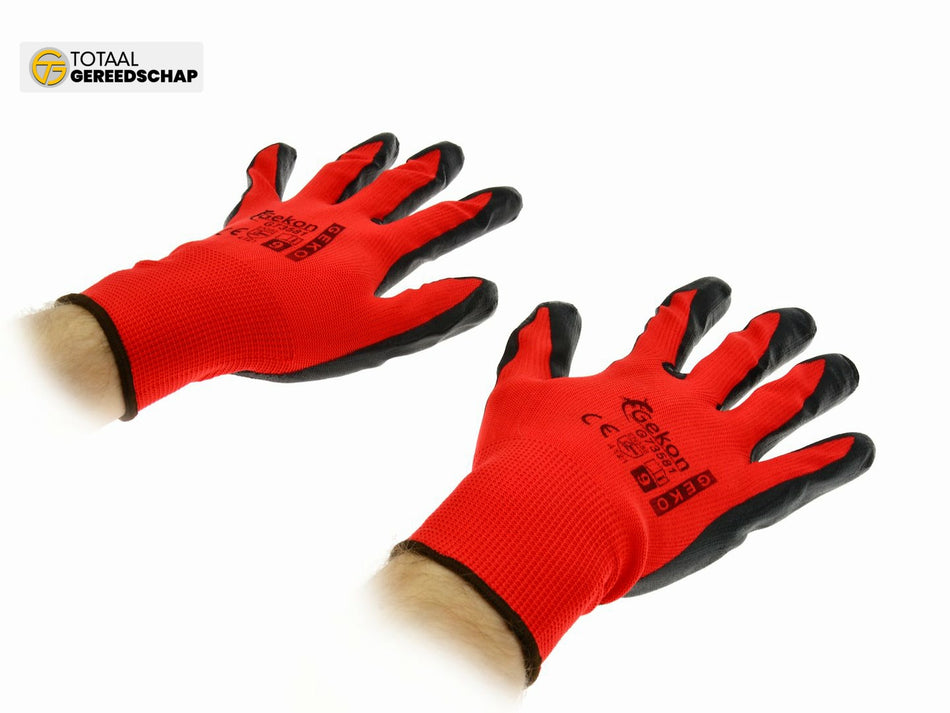 Cotton Work Gloves RED s.9 with Nitrile Palm Coating, Knit Wrist