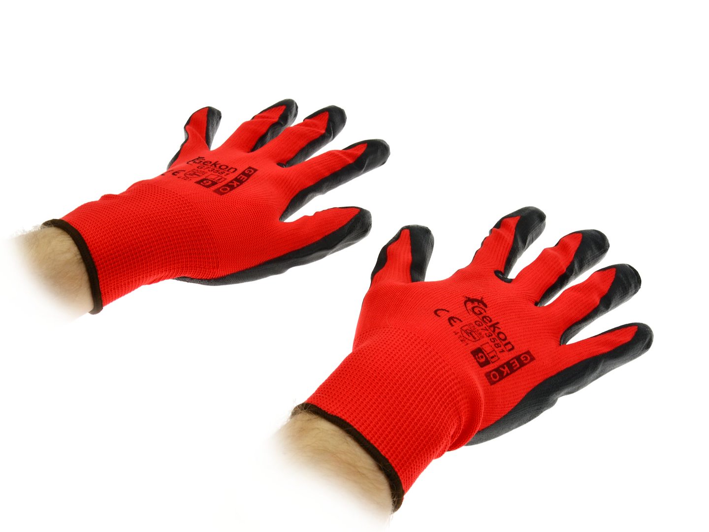 Katoenen werkhandschoenen ROOD mt.9 met nitrilpalmcoating, gebreide manchet