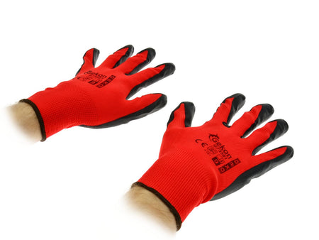 Katoenen werkhandschoenen ROOD mt.9 met nitrilpalmcoating, gebreide manchet