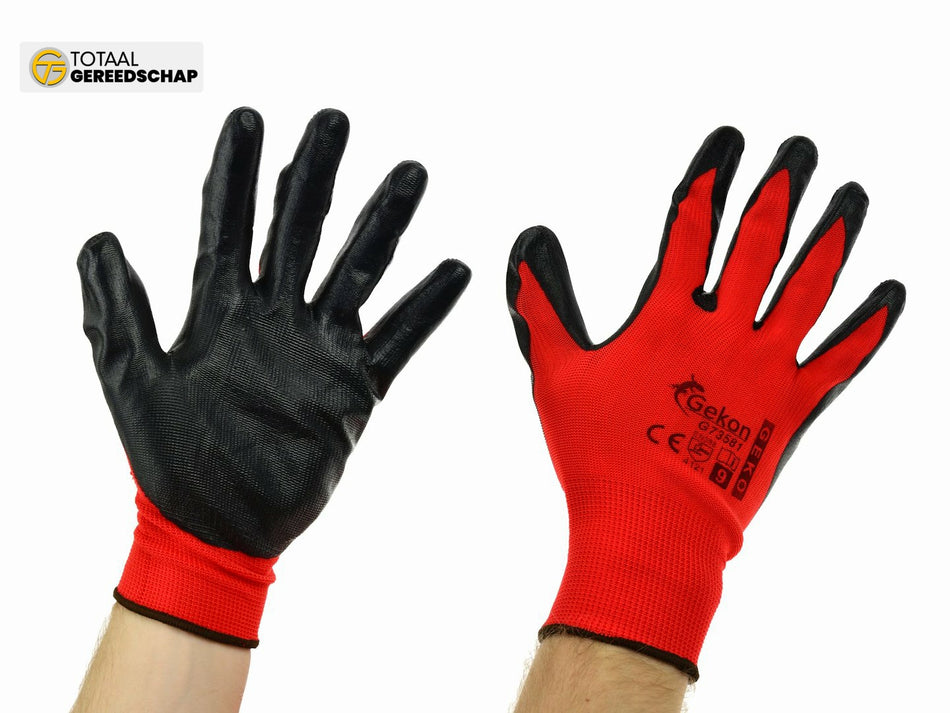 Cotton Work Gloves RED s.9 with Nitrile Palm Coating, Knit Wrist