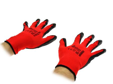 Katoenen werkhandschoenen ROOD mt.10 met nitrilpalmcoating, gebreide manchet