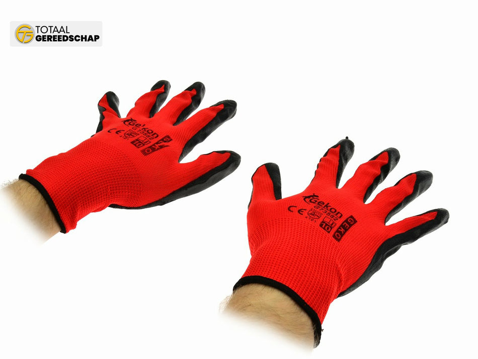 Cotton Work Gloves RED s.10 with Nitrile Palm Coating, Knit Wrist