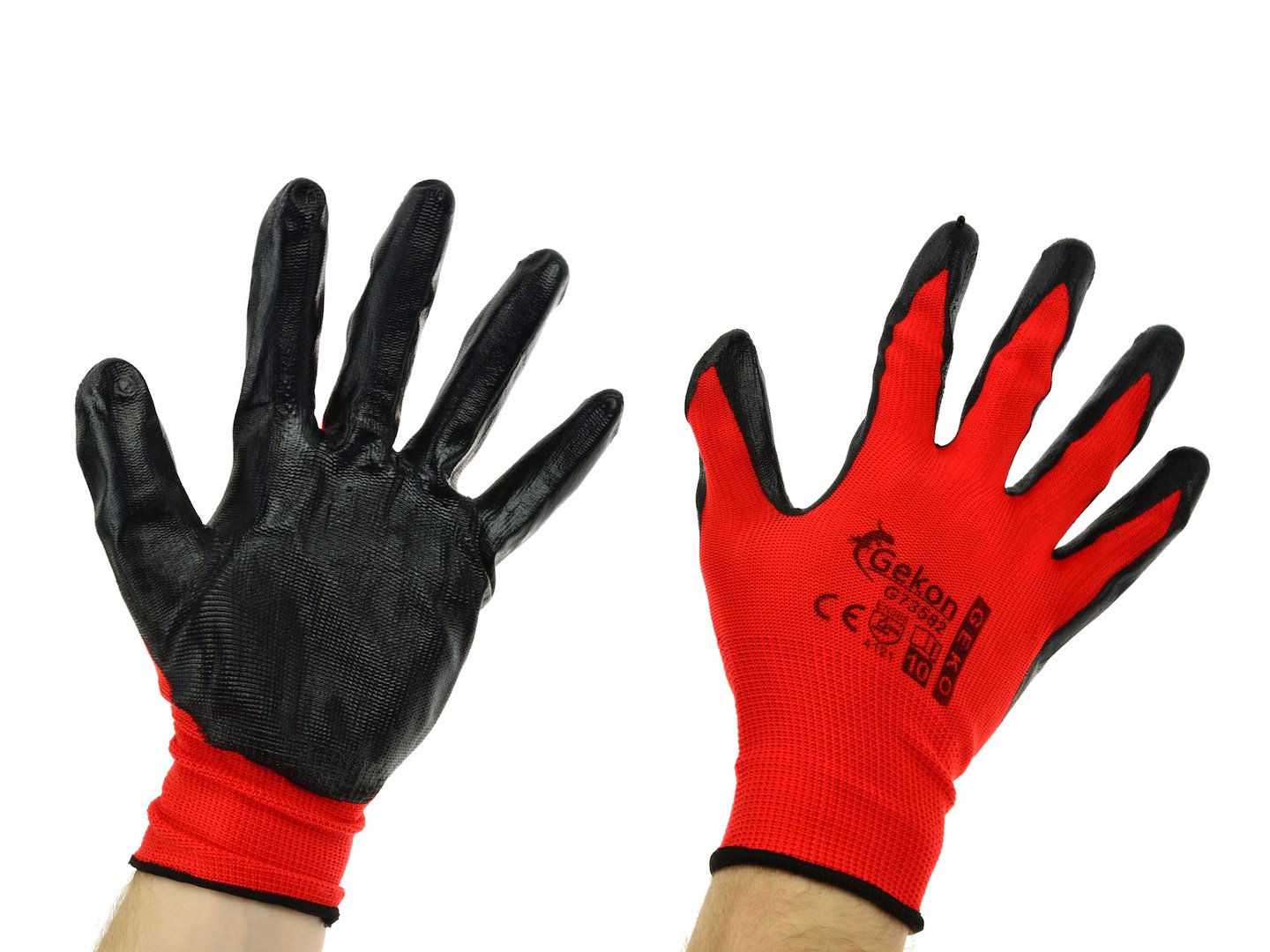 Katoenen werkhandschoenen ROOD mt.10 met nitrilpalmcoating, gebreide manchet