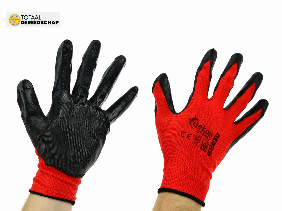 Cotton Work Gloves RED s.10 with Nitrile Palm Coating, Knit Wrist
