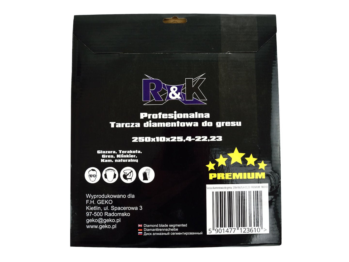 Diamant warmgeperst blad 250 x 10 x 25,4-22,2mm met gaas R&K Premium
