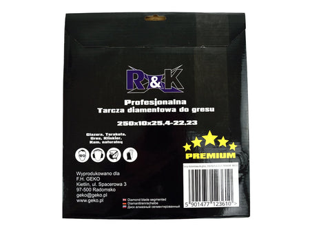 Diamant warmgeperst blad 250 x 10 x 25,4-22,2mm met gaas R&K Premium