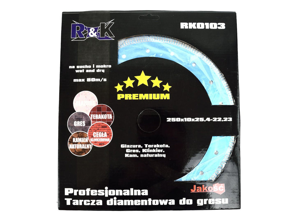 Diamant warmgeperst blad 250 x 10 x 25,4-22,2mm met gaas R&K Premium