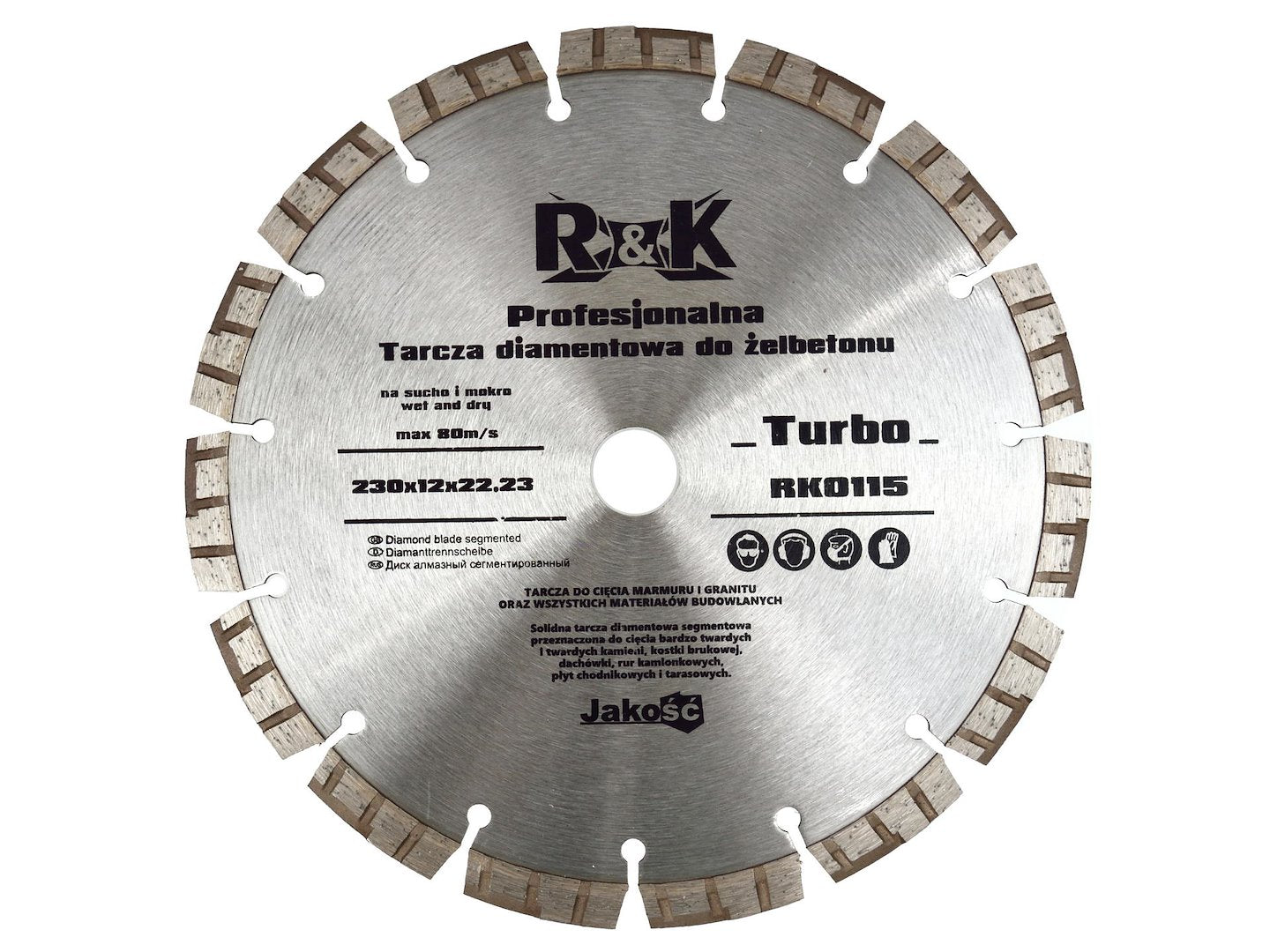 Diamant koudgeperst blad 230 x 12 x 22,23mm segment Turbo Professioneel R&K