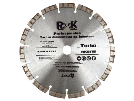 Diamant koudgeperst blad 230 x 12 x 22,23mm segment Turbo Professioneel R&K
