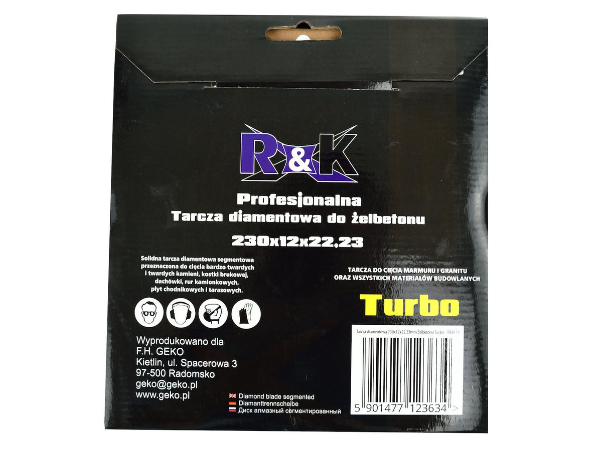 Diamant koudgeperst blad 230 x 12 x 22,23mm segment Turbo Professioneel R&K