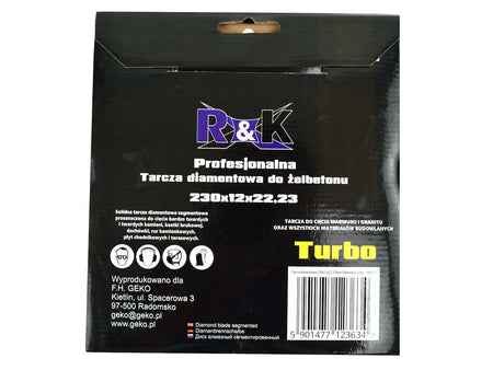 Diamant koudgeperst blad 230 x 12 x 22,23mm segment Turbo Professioneel R&K
