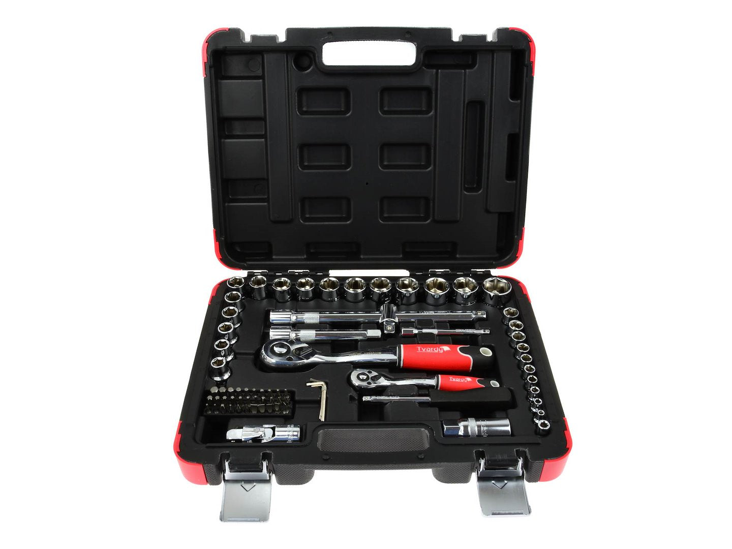 TVARDY Gereedschapsset voor monteurs gepolijst chroom 72 dlg 1/2" & 1/4" aandrijving