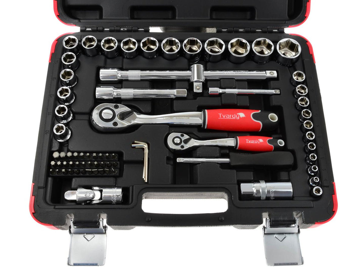 TVARDY Gereedschapsset voor monteurs gepolijst chroom 72 dlg 1/2" & 1/4" aandrijving
