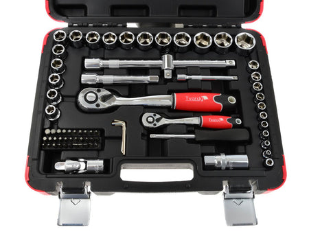 TVARDY Gereedschapsset voor monteurs gepolijst chroom 72 dlg 1/2" & 1/4" aandrijving
