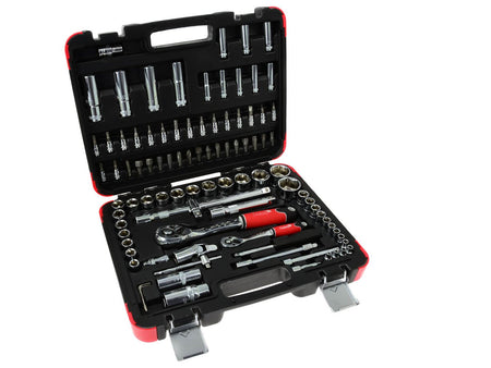 TVARDY Gereedschapsset voor monteurs gepolijst chroom 94 dlg 1/2" & 1/4" aandrijving