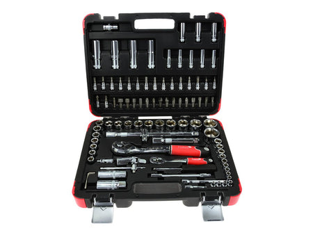 TVARDY Gereedschapsset voor monteurs gepolijst chroom 94 dlg 1/2" & 1/4" aandrijving