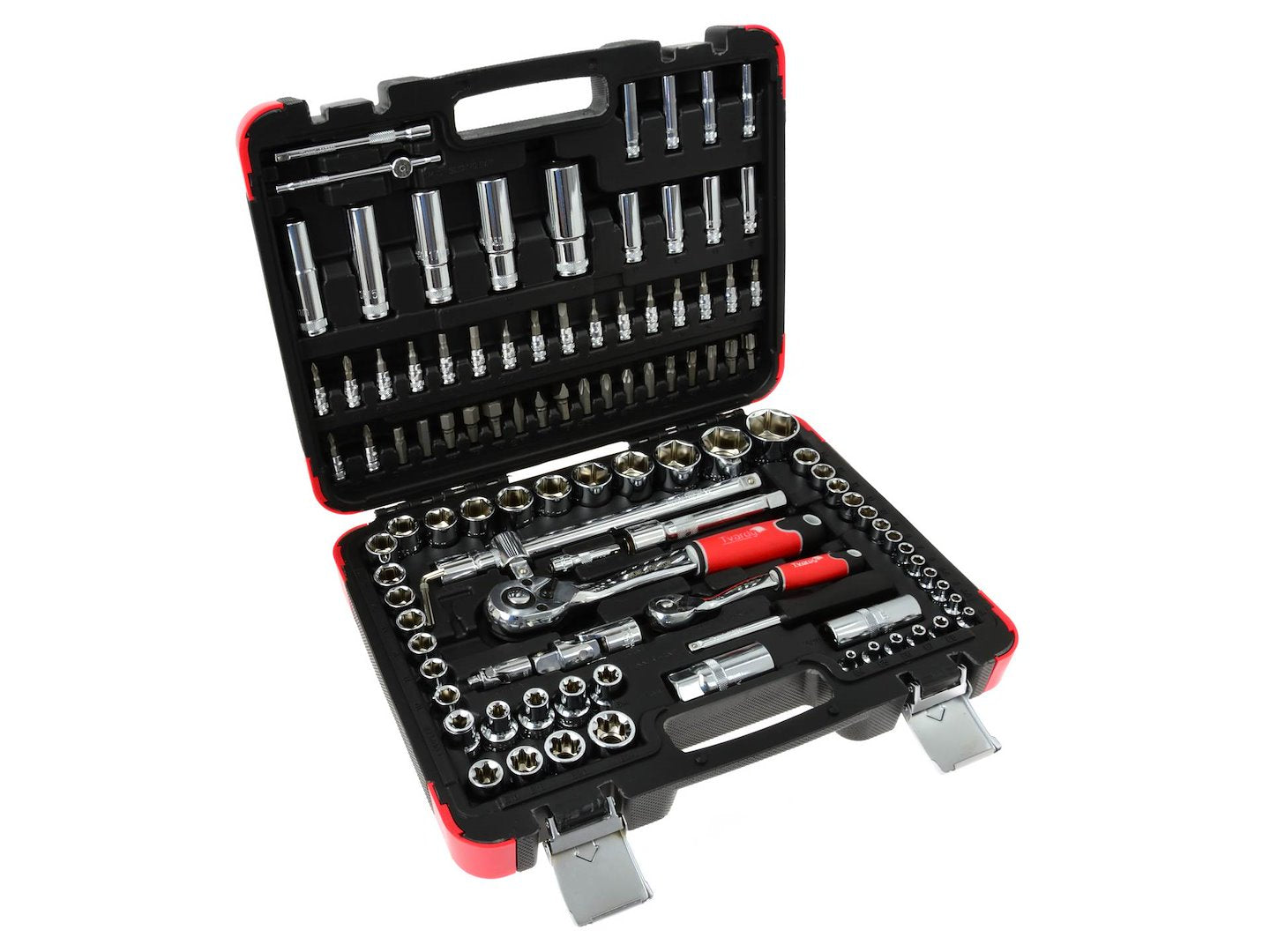TVARDY Gereedschapsset voor monteurs gepolijst chroom 108 dlg 1/2" & 1/4" aandrijving