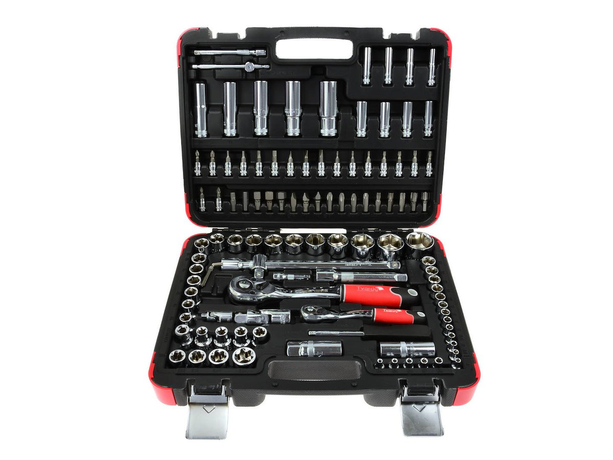 TVARDY Gereedschapsset voor monteurs gepolijst chroom 108 dlg 1/2" & 1/4" aandrijving