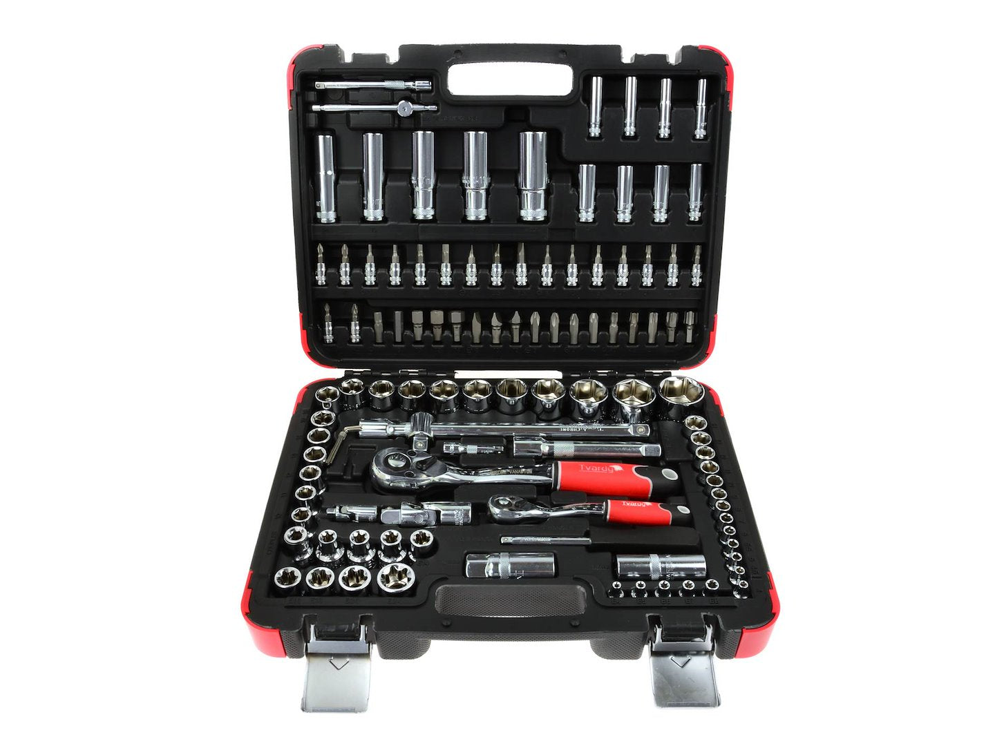 TVARDY Gereedschapsset voor monteurs gepolijst chroom 108 dlg 1/2" & 1/4" aandrijving