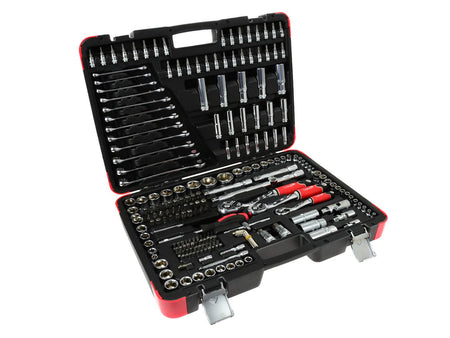 TVARDY Gereedschapsset voor monteurs gepolijst chroom 216 dlg 1/2" 3/8" & 1/4" aandrijving