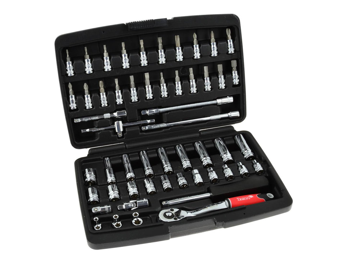 TVARDY Gereedschapsset voor monteurs gepolijst chroom 56 dlg 1/4" aandrijving
