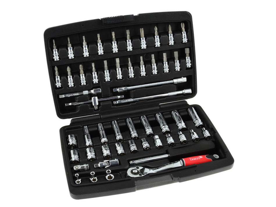TVARDY Gereedschapsset voor monteurs gepolijst chroom 56 dlg 1/4" aandrijving